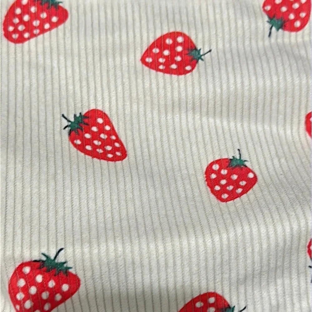Makeup Bag Women White Strawberry‎ Corduroy Pouch NEW